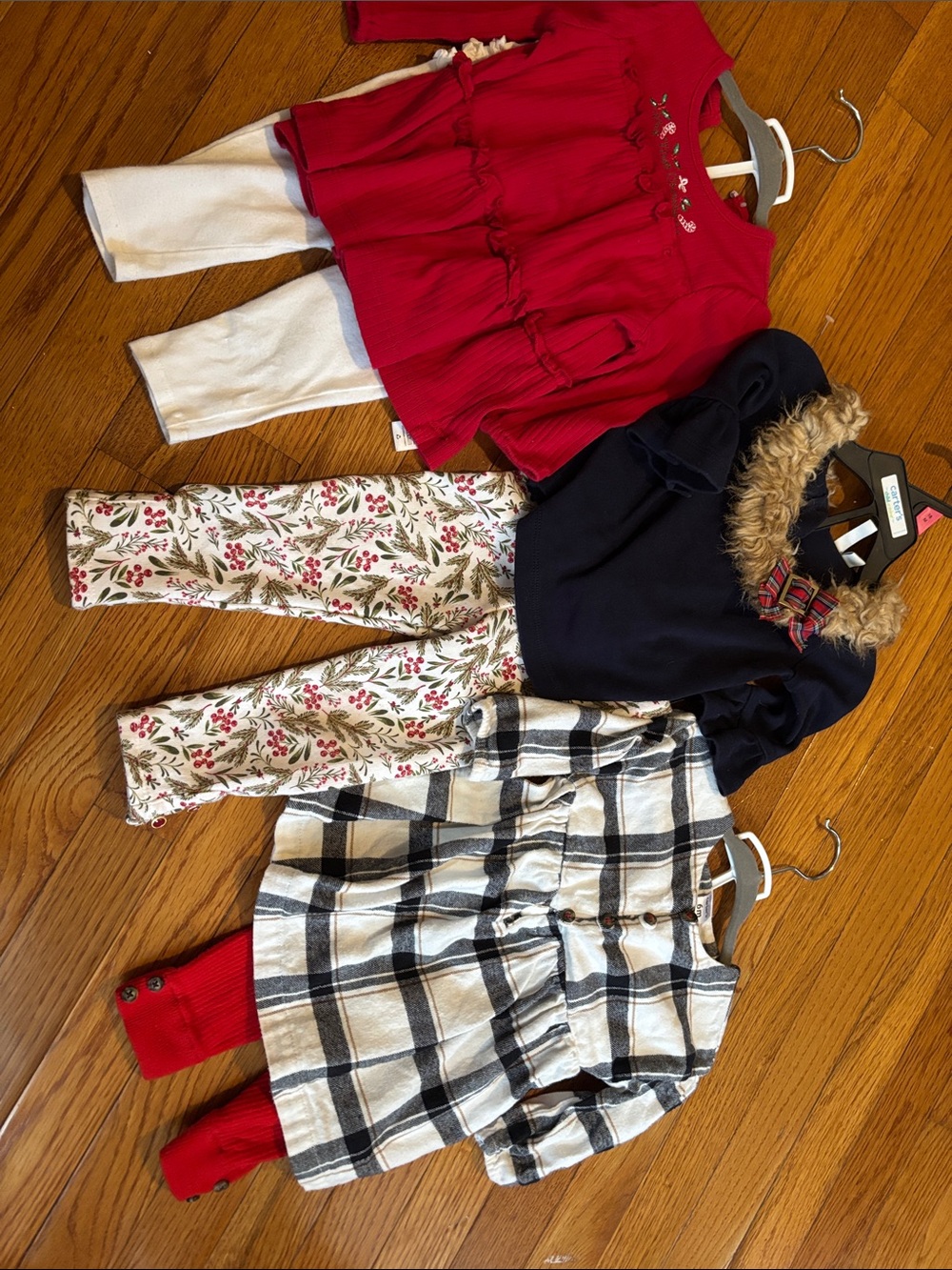 Janie and Jack Red, Navy, Cream & Plaid Girls' Leggings Set